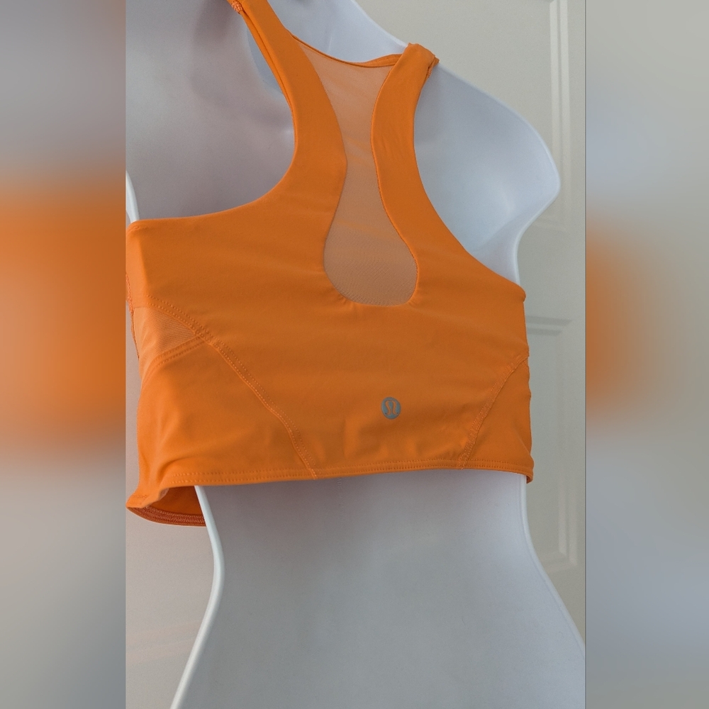 Lululemon Mesh-Back Train Bra Orange High Neck Racerback Crop Top Size 6 - Picture 8 of 9